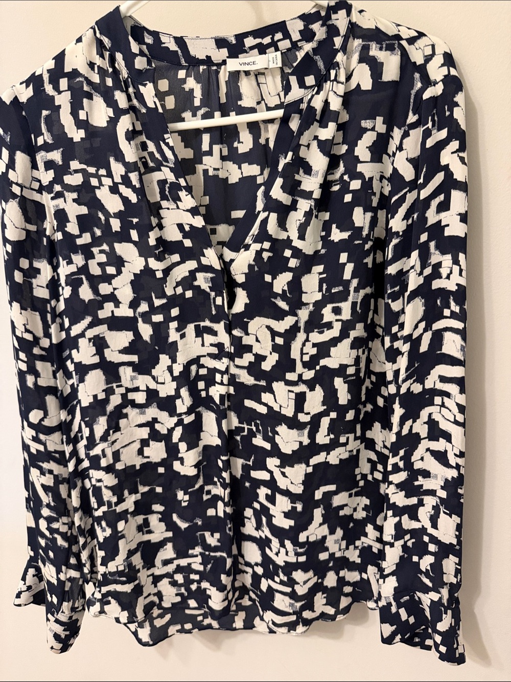Vince Black and White Abstract Print Blouse